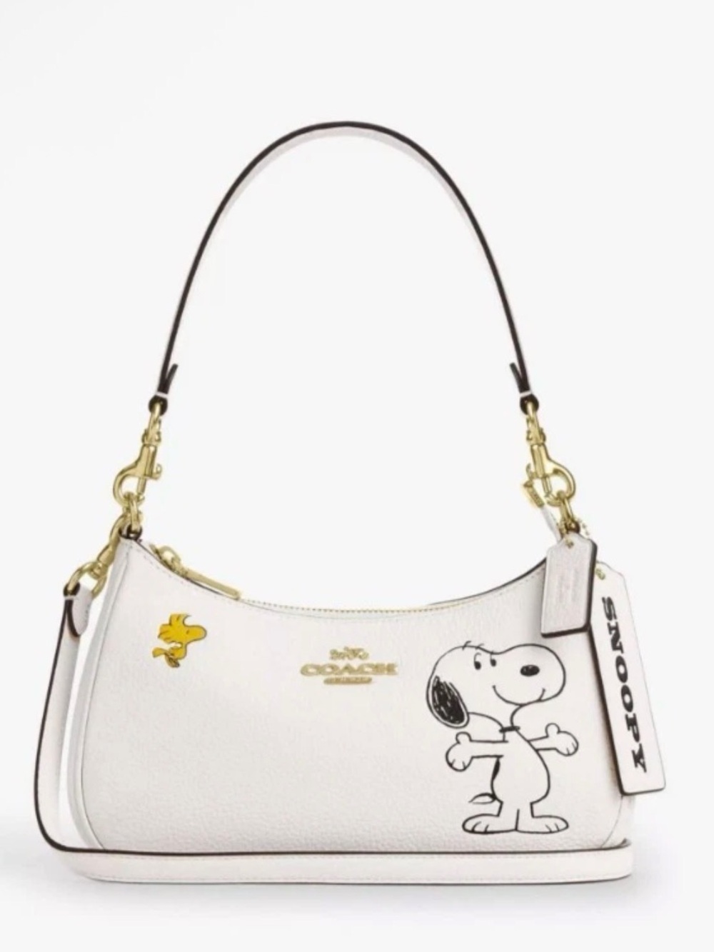 Coach White Snoopy Leather Shoulder Bag with Gold Hardware